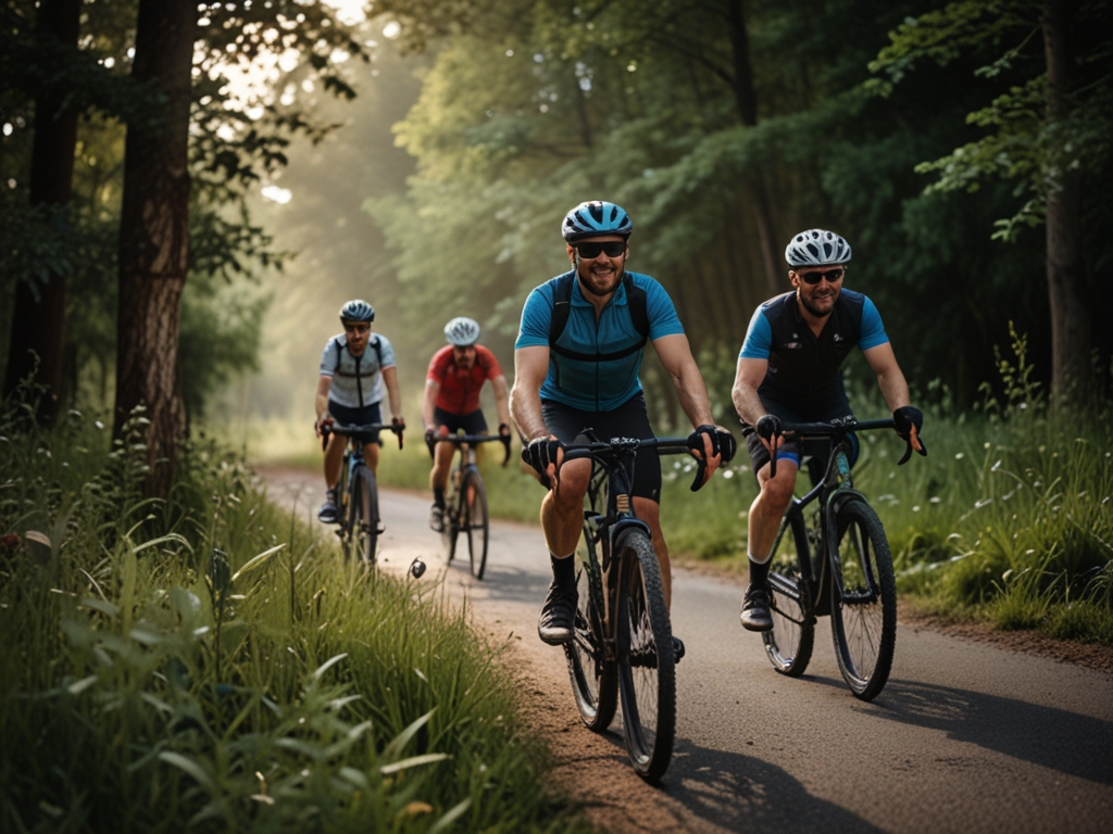 Gruppe af cyklister der nyder naturen sammen