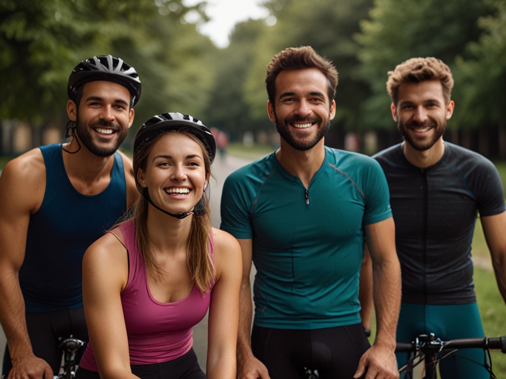 Gruppe af glade cyklister samlet efter en cykeltur
